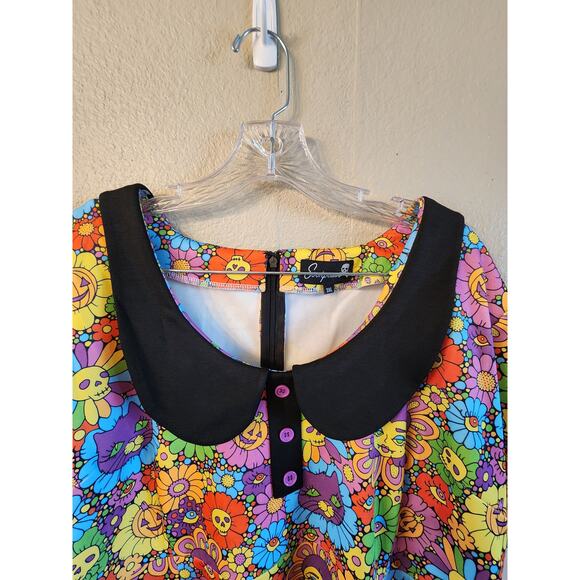 Floral Multicolor Dress with Black Collar - Picture 7 of 12